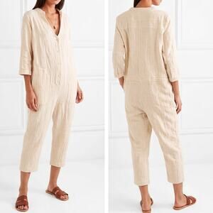Hatch Cream Textured Crinkle Cotton Gauze Jumpsuit Size Petite P Coastal